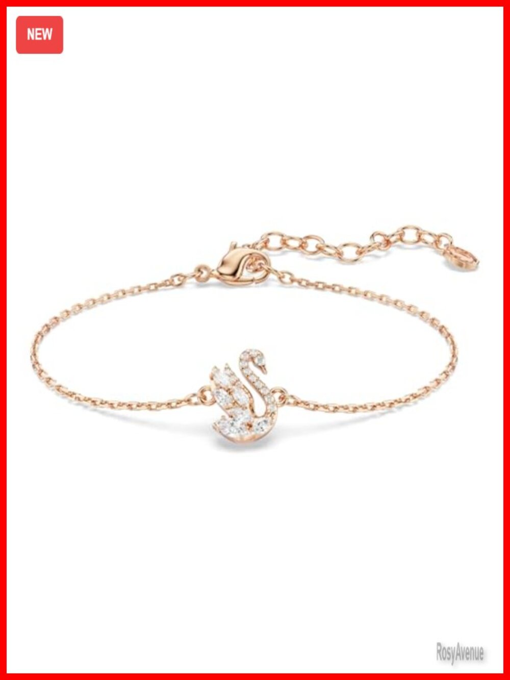 Swarovski Swan Link Bracelet Rose Gold Plated Adjustable 7.88 in